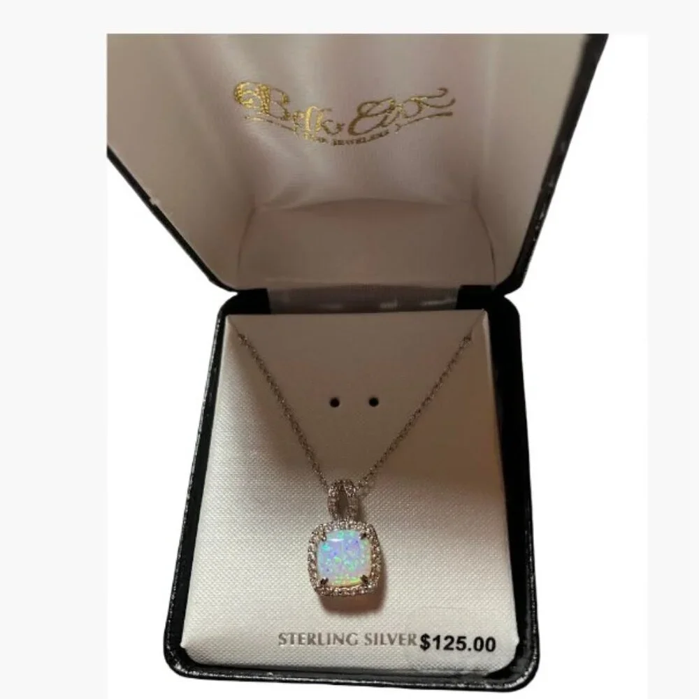 Belk Company Opal Pendant with Sterling Silver Chain 8mm Cushion Cut CTW .6 NWT